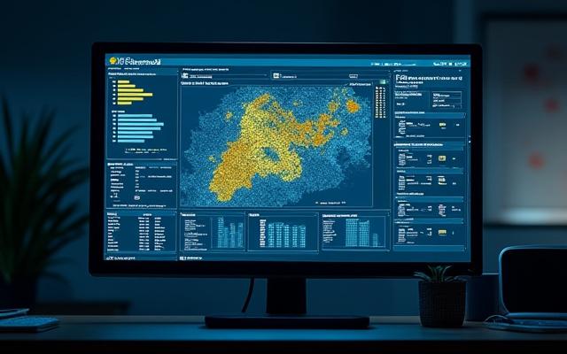 Larawan ng dashboard ng GIS na nagpapakita ng pagsusuri ng spatial data at mga graph